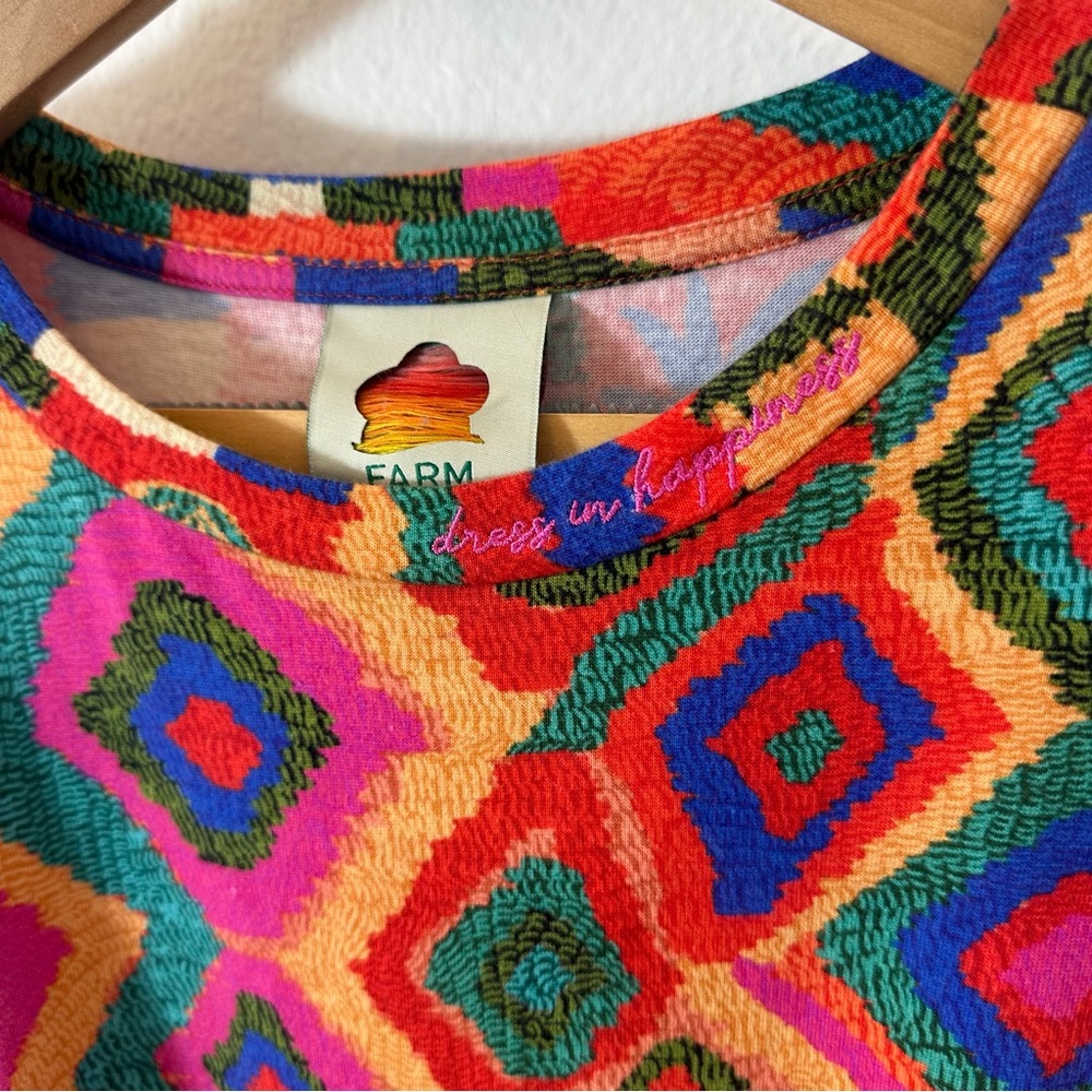 Farm Rio Colorful Geometric Red Rainbow Quilt Pattern Bohemian Rope Dress Small - Picture 7 of 9